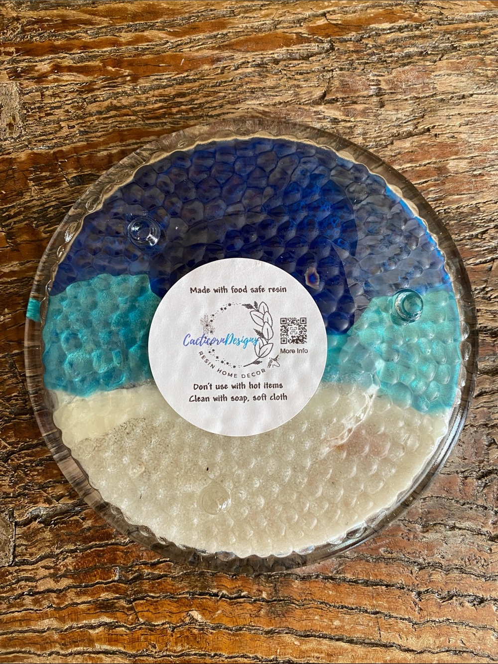 🐚Handmade🐚Glass Epoxy Resin Ocean Jewelry Dish - Picture 7 of 8
